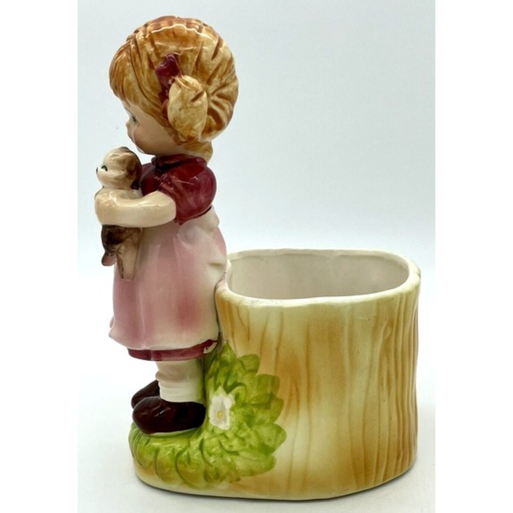 LEFTON Little Girl Holding Cat Ceramic‎ Planter Vintage - Picture 2 of 7